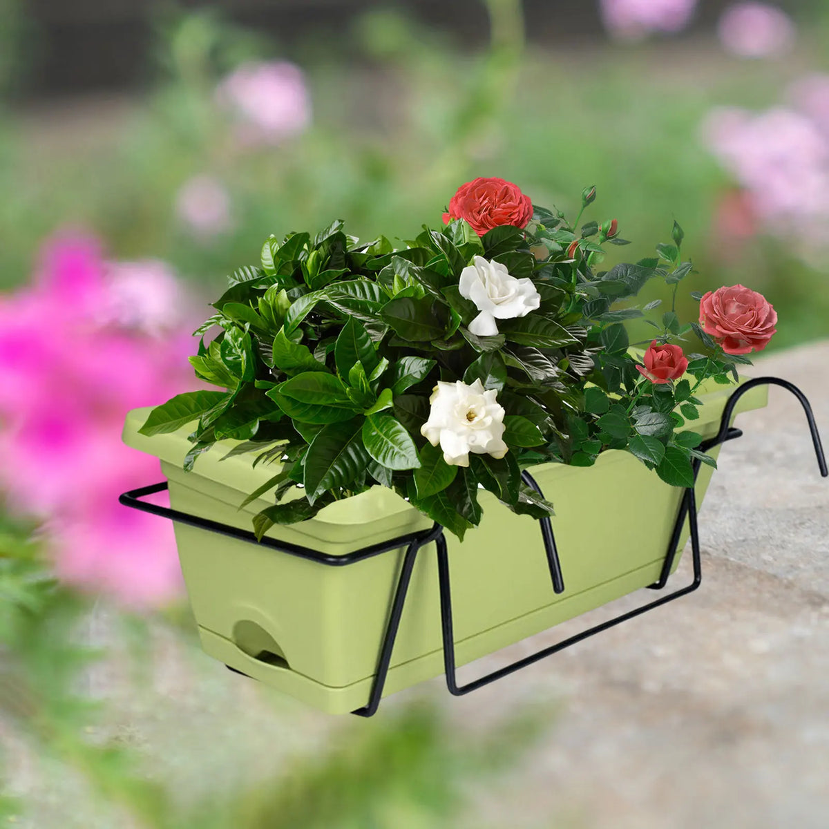 jardinière bac fleurs verte moderne clips métalliques rouille noire rechargeable extérieure balcon
