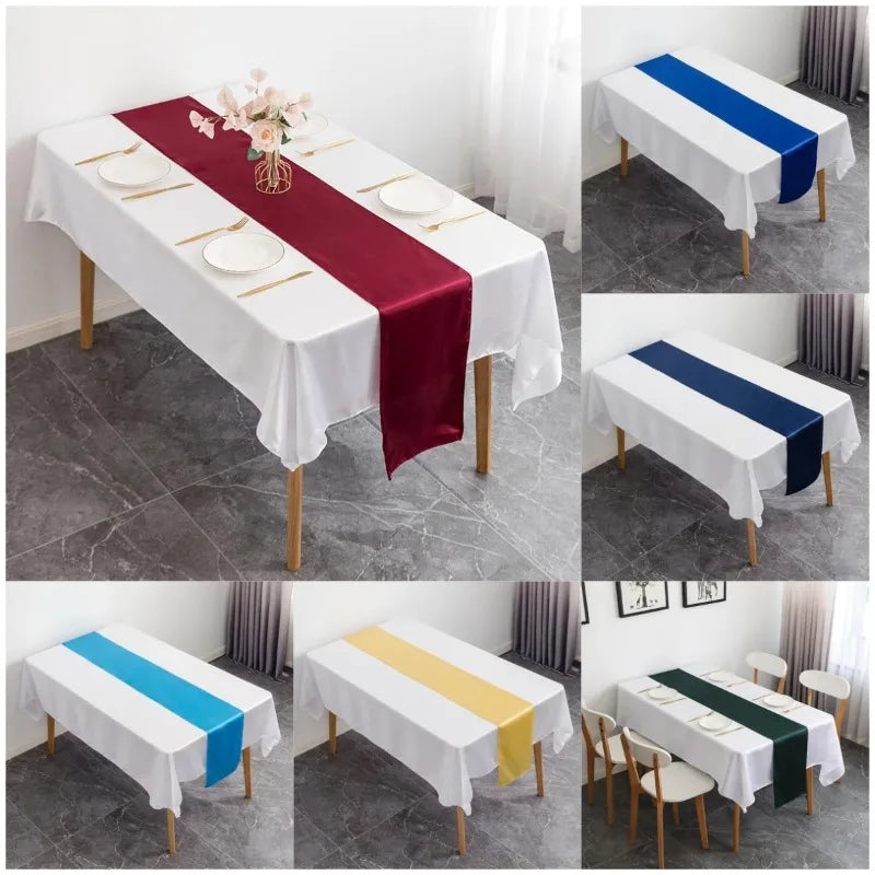 nappes tables chemins table polyester couleur blanche moderne épures sans motif 11x108 pouces Bordeaux
