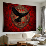 tapisserie murale oiseau vol cercle géométrique motifs floraux gothique rouge noir doré décoration salon