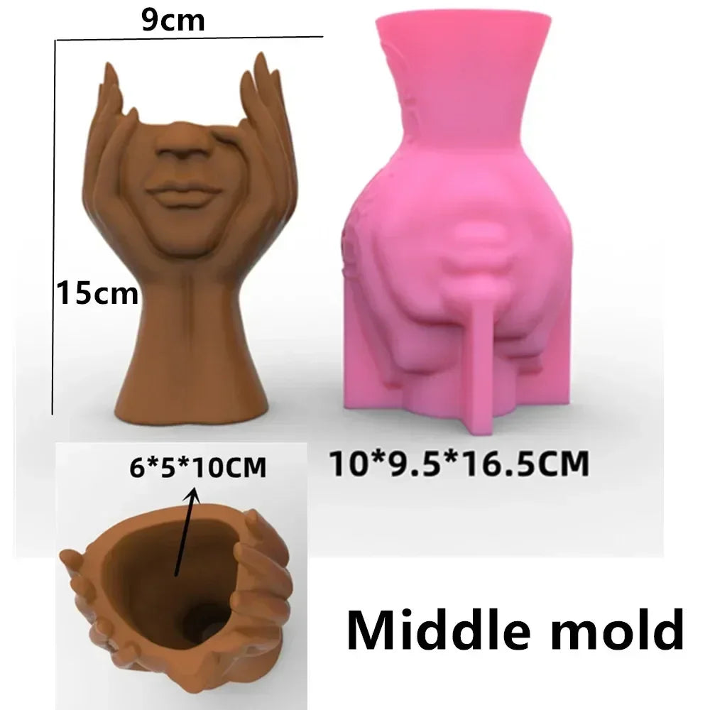 vase silicone forme buste humain blanc rose marron visage stylisé moderne