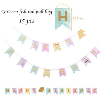 kit decoration anniversaire guirlande lettres poissons danseuses voitures animaux feuilles tropicales triangles colorés