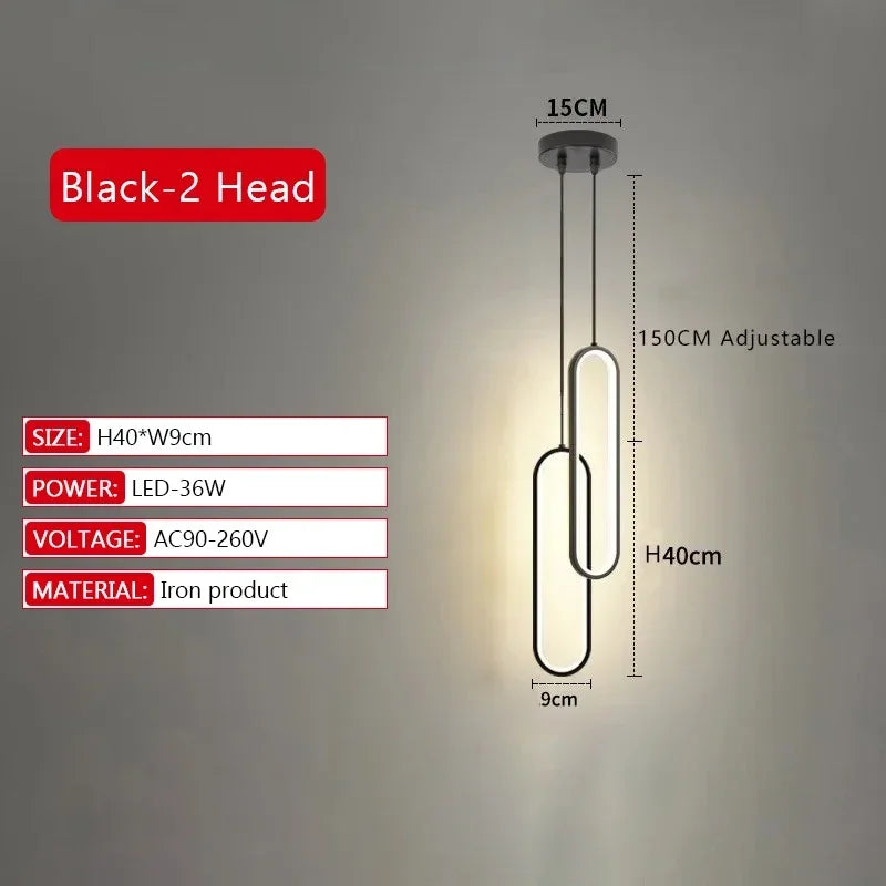 Suspension lumineuse moderne forme pince papier noir or câble suspendu interrupteur tactile