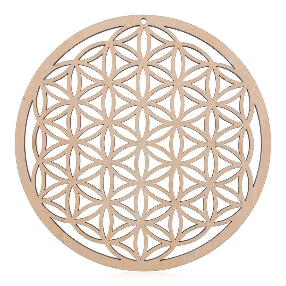 coasters bois clair gravure circulaire fleur vie om lotus minimaliste 14cm 30cm