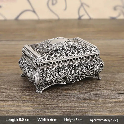 boîte bijoux résine ornements floraux vintage argenté doré baroque élégante rangement exposé