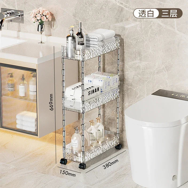 chariot rangement salle bain transparent motifs floraux acrylique quatre étages moderne imperméable roulettes.storage