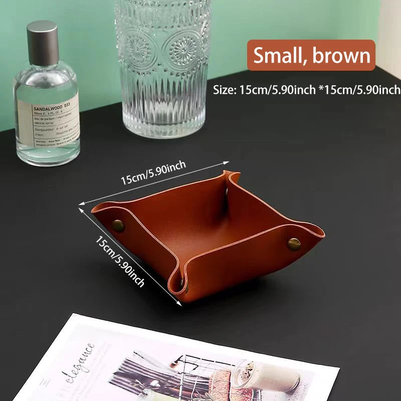 plateau rangement marron clair texture simili cuir moderne dorés respectueux environnement salon empilable double