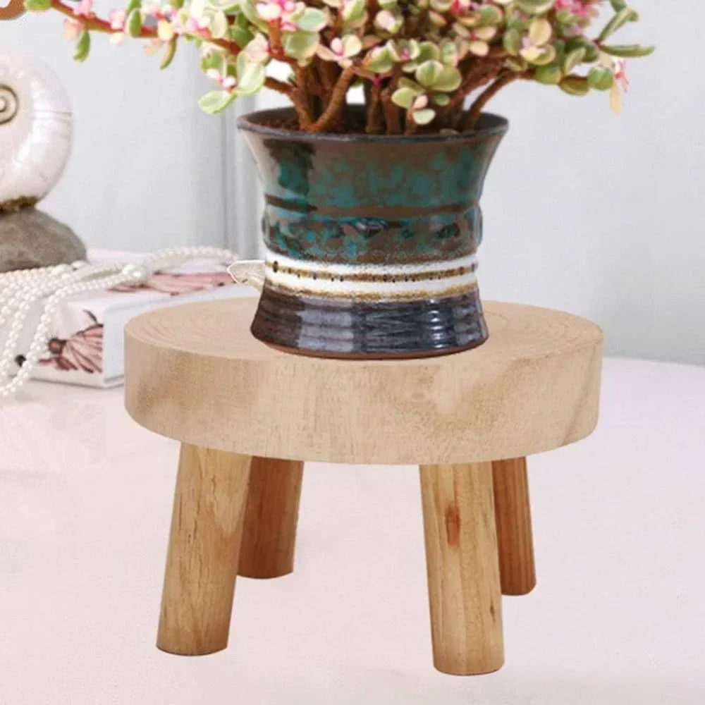 tabouret rustique bois naturel support pot fleur intérieur extérieur 14x9cm