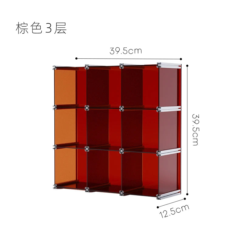 organisateur rangement modulaire transparent bleu clips métalliques compartiments tasses bouteilles bol assiette gâteau tablette