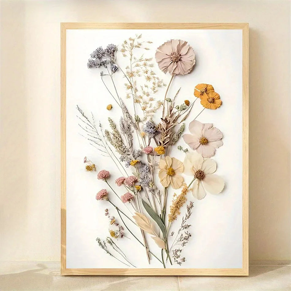 toile murale composition florale fleurs séchées minimaliste sans cadre chambre salon