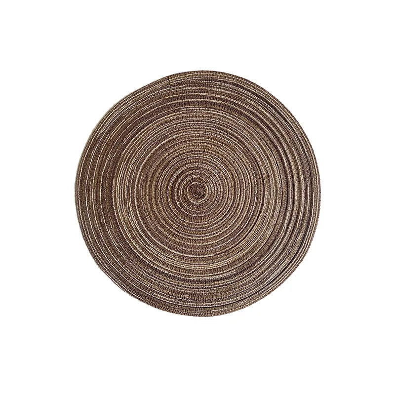 serviette table ronde coton tissé moderne motif rayures concentriques beige