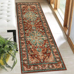 tapis géométrique bohème bleu blanc orange salon salle bain moderne ornement floral