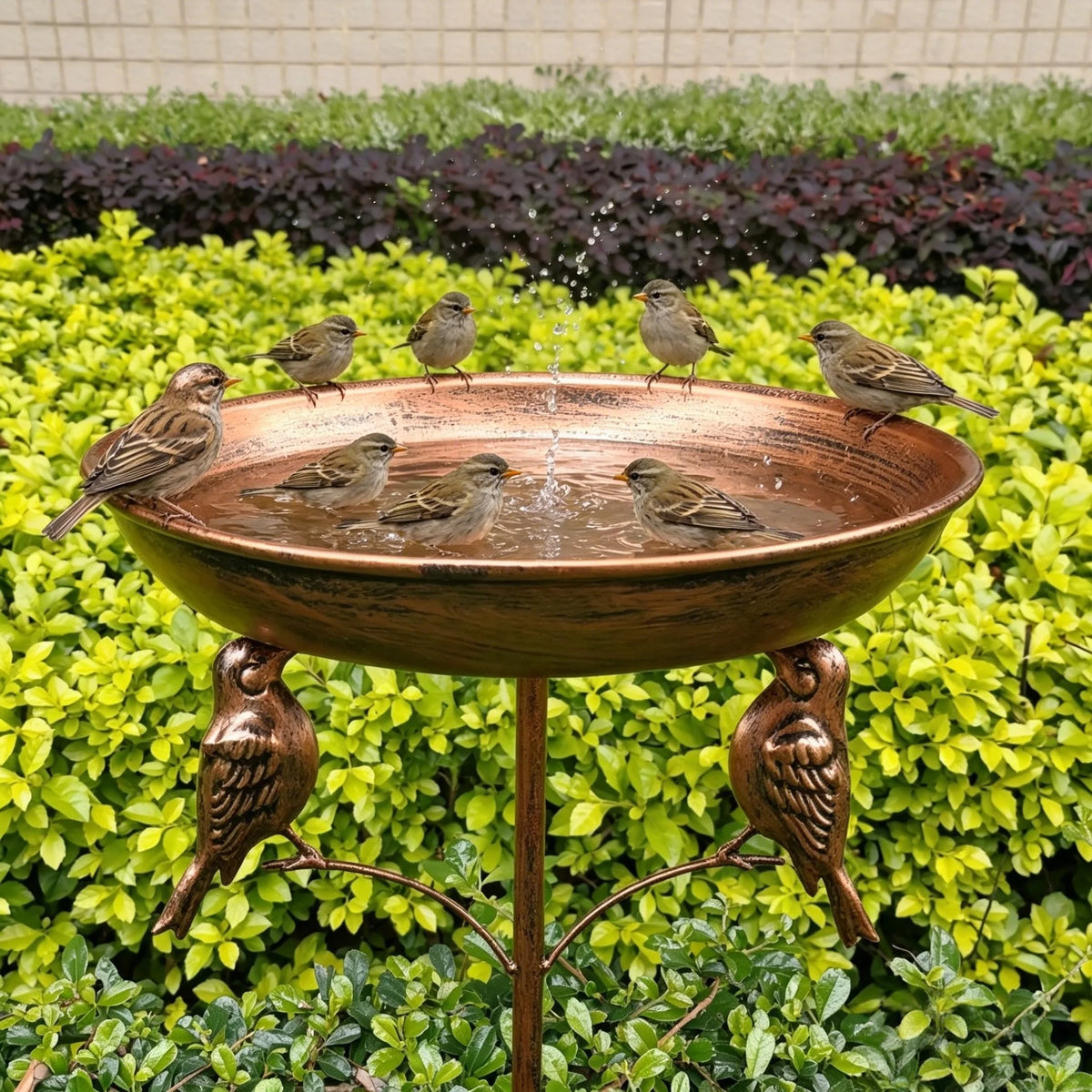 fontaine oiseaux cuivre ciselée classique jardin rustique tringle stable attrape oiseaux deco extérieure sécurité