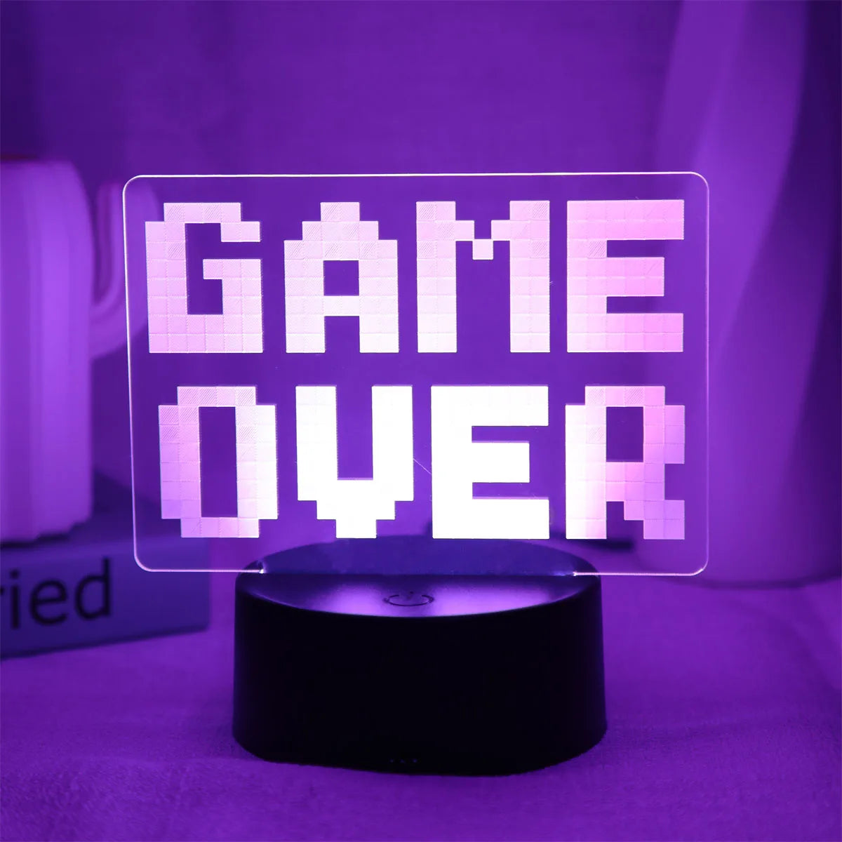 lampe led pixel art game over tactile couleur noire blanche bleue verte rouge jaune