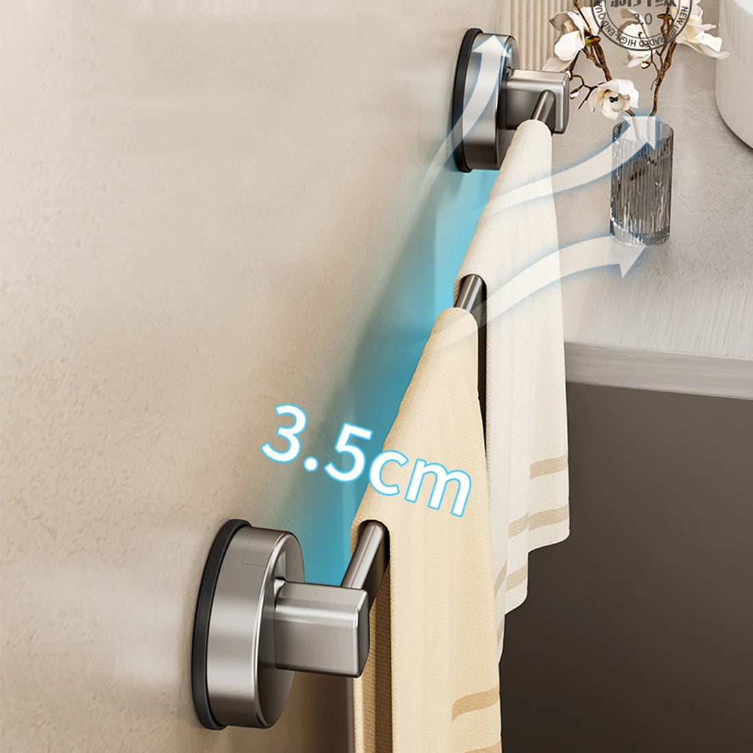 porte serviettes mural gris lisse ventouse acier laqué moderne salle bain non perforant simple