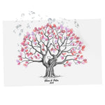 tableau decoratif impression toile arbre empreintes digitales marron rouge rose vert blanc beau romantique