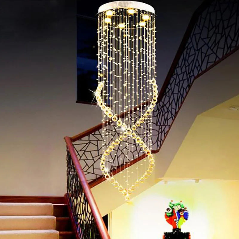 lustre moderne cristal transparentes argentées spirale élégant led suspension intérieur grande taille fixations ø120cm