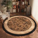 tapis rond beige noir motif fleurs oiseaux décoration salon chambre intérieur doux antidérapant moderne