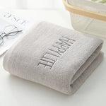 serviettes bain coton motif happy life séchage rapide moderne rose clair gris blanc