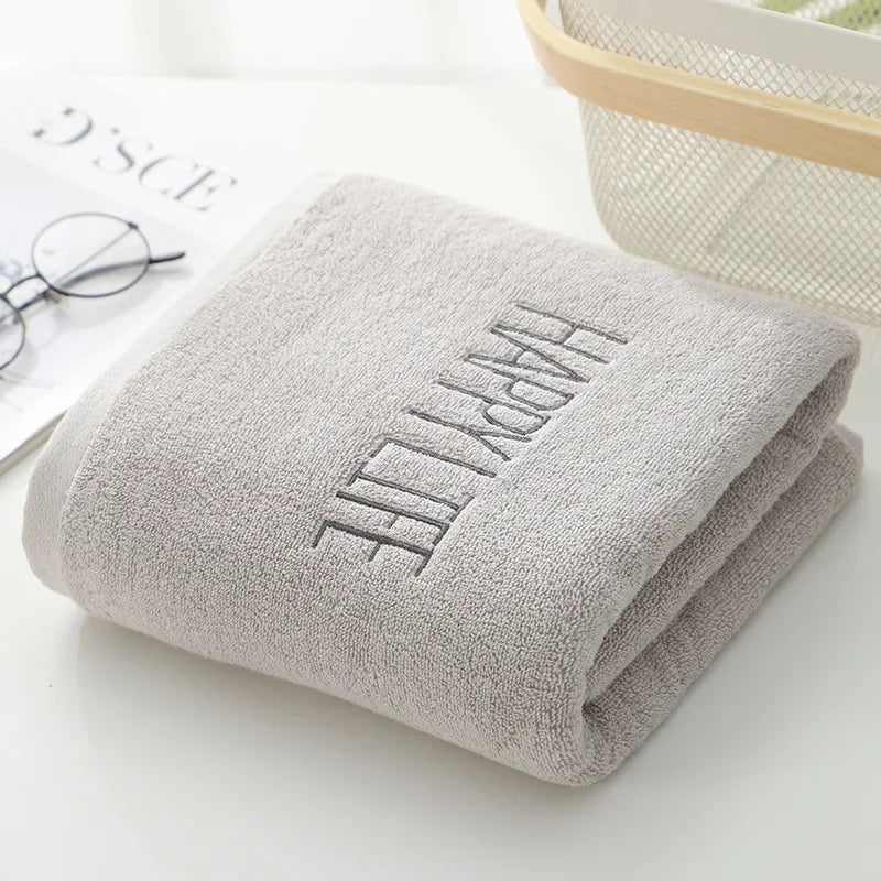 serviettes bain coton motif happy life séchage rapide moderne rose clair gris blanc