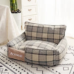 lit chien tissu doux carreaux gris blanc coussin matelas confortable amovible lavable intérieur