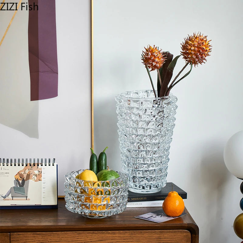 vase verre transparent moderne réticulé arrangement fleurs artificielles fruits décoration