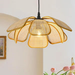 lampe suspendue moderne bambou tissé main boho couleur beige noir 50cm