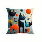 housse coussin moderne abstract cat 100% polyester bleu orange noir blanc vert zip invisible