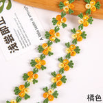 ruban decoratif brode fleurs feuilles 2cm largeur vert rose bleu orange mariage decoration ecologique