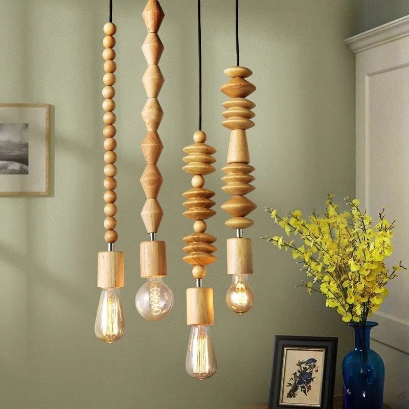 Suspension lumineuse bois géométriques naturel moderne salon restaurant chambre principal