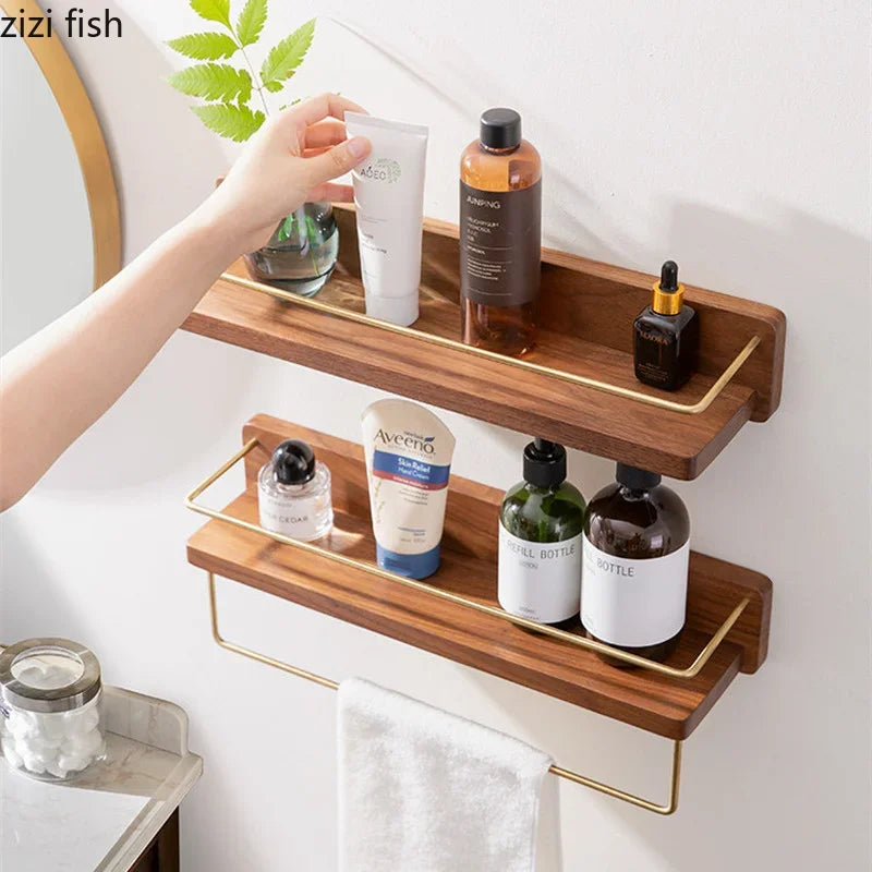 étagère murale moderne minimaliste bois naturel doré étagères clips métalliques