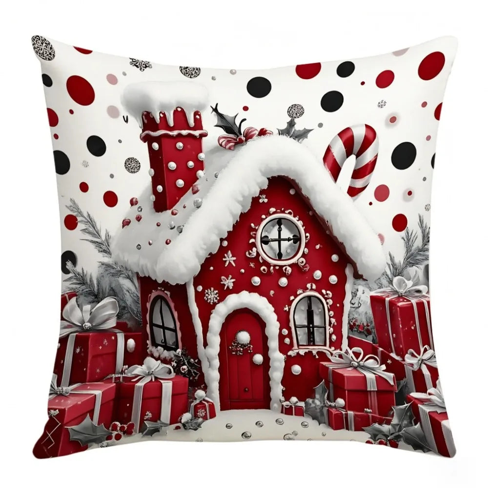 coussin décoratif noël carreaux rouge blanc flocon neige bonhomme neige guirlande sapin 45cm 45cm