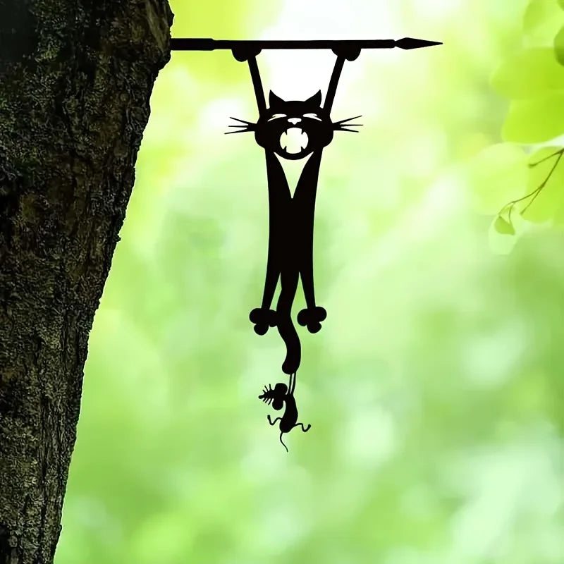 décoration murale métal chat souris silhouette noire moderne extérieure intérieure jardin maison festive