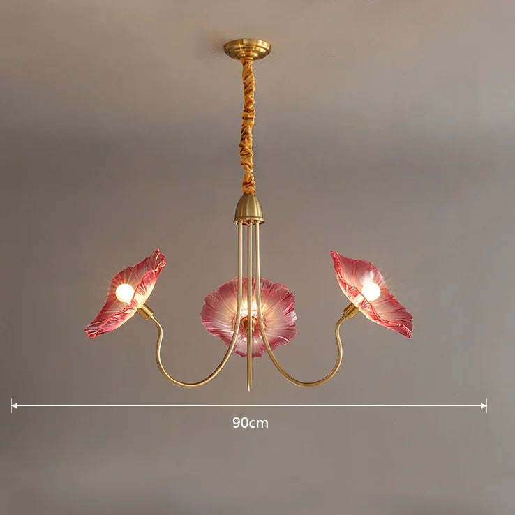 lustre moderne or rouge blanc feuilles florales translucides chambre salon