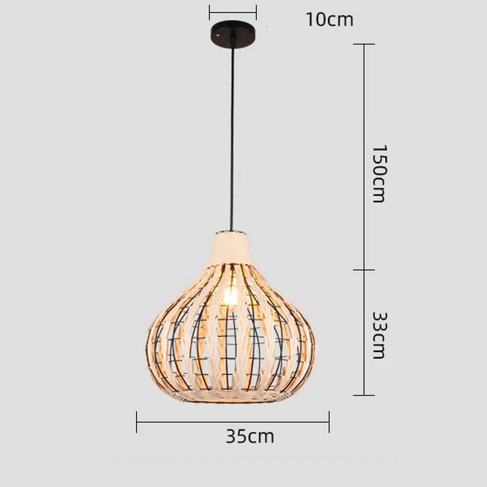 lampe suspendue tressée bambou marron clair moderne rustique salon chambre coucher 30cm 35cm