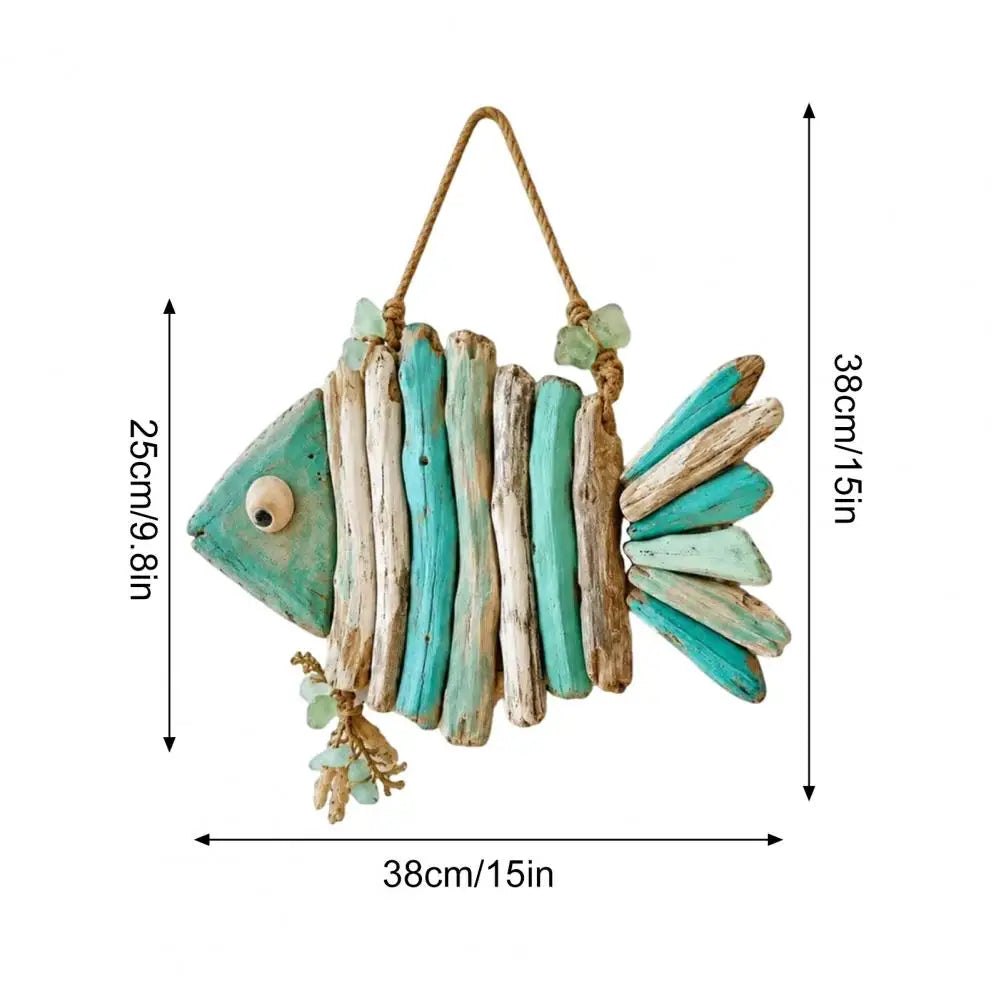 décoration murale poisson bois flotté vert clair rustique artisanal cordelette enchanvre