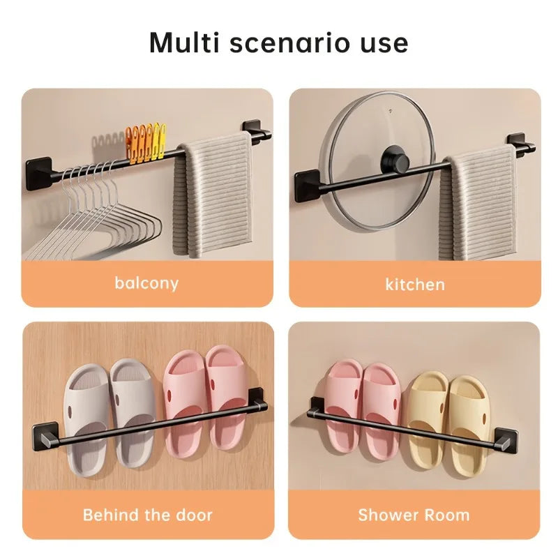 porte serviettes adhésif noir moderne 50cm poli aluminium salle bain