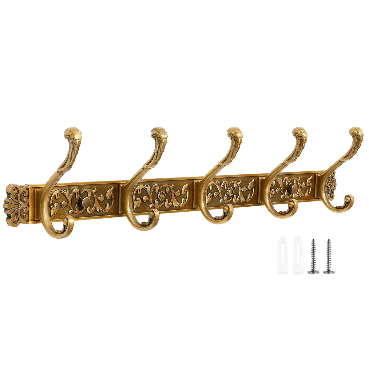 porte manteaux mural doré classique crochets ornements floraux vis robuste aluminium