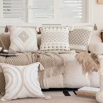 housse coussin beige motif géométrique brodé crocheté moderne amovible lavable boho chic