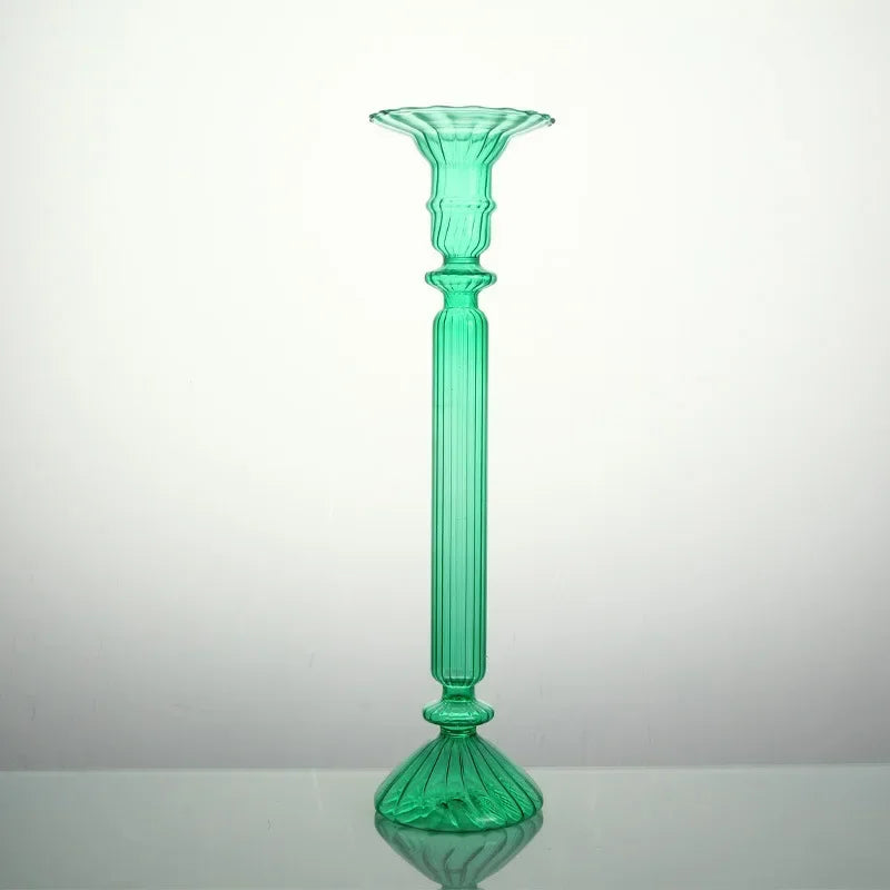 bougeoir verre moderne orange vert jaune rayures bordure ondulée transparent élégant décoration maison chandelle