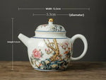 service thé traditionnel céramique émaillée fleurs papillons artisanal blanc bleu vert rose brun
