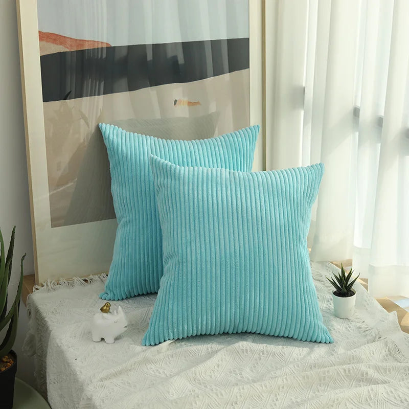taies d'oreiller côtelées marron beige bleu moderne housse coussin lit chambre 45cm carré polyester