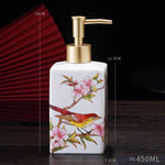 distributeur savon liquide céramique blanc bleu fleurs classique salle bains 280ml 450ml