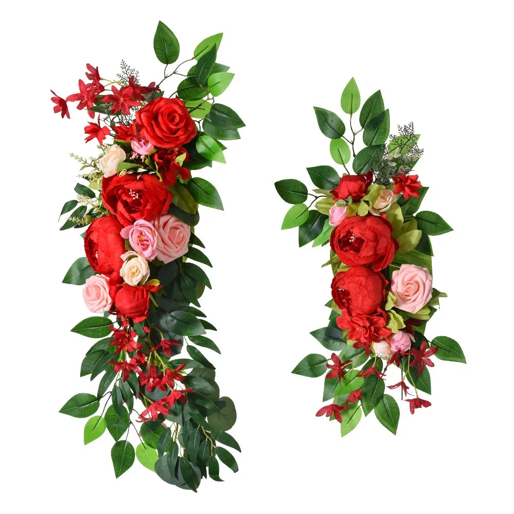 guirlande florale artificielle romantique rose pivoine feuilles vertes intérieur décoration maison anniversaire mariage
