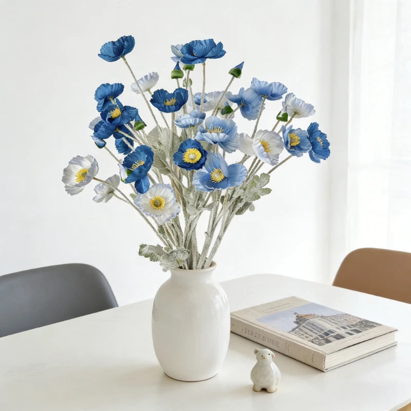 bouquet artificiel pavot rose blanc bleu moderne décoration intérieure soie 60cm anniversaire mariage