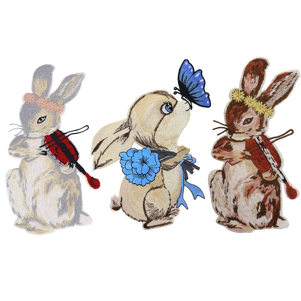patchs brodés dessin animé lapin champignons couronne feuilles écologiques fait main