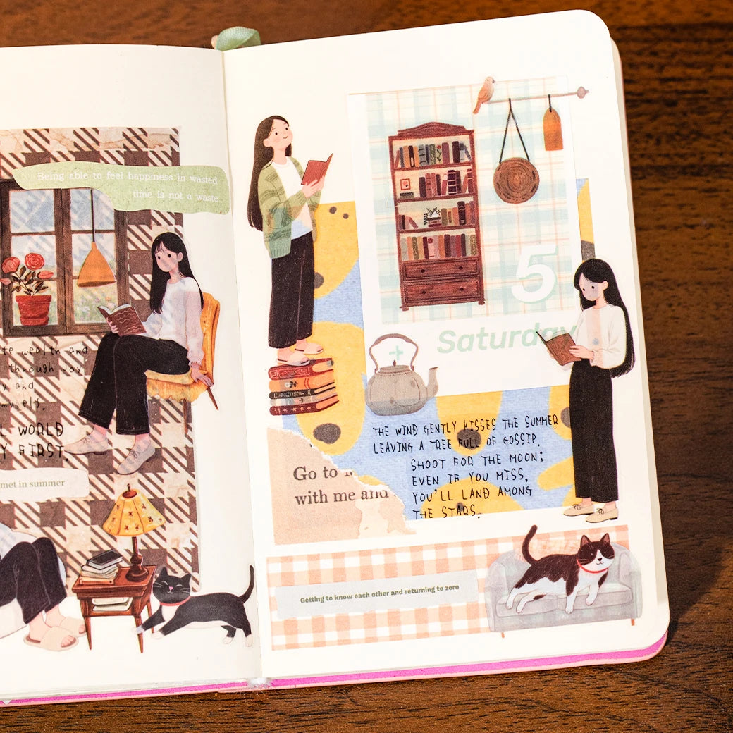 sticker autocollant transparent illustratif multicolore animaux objets ménagers personnages scrapbooking diy bricolage