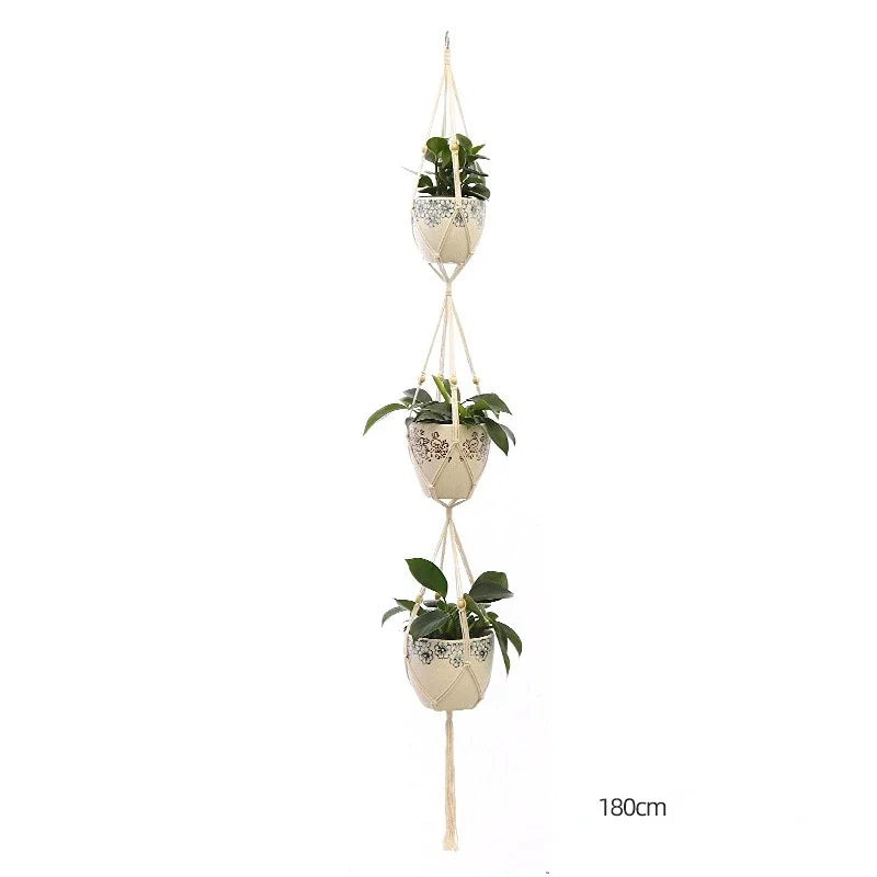 support plante suspendue macramé blanc cassé boho pot fleurs décoration balcon intérieur jardin