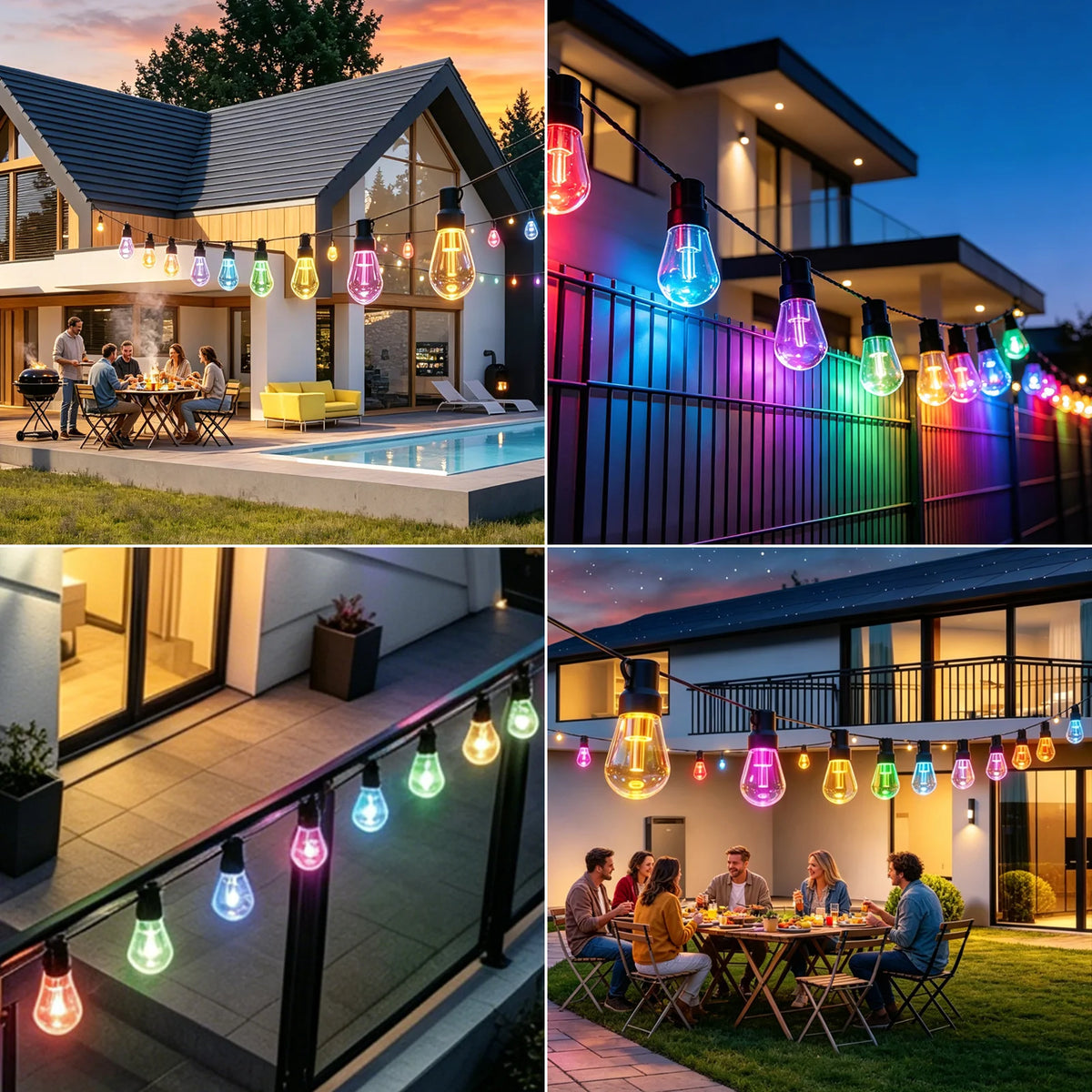 guirlande lumineuse multicolore transparente moderne 120m 100 lumières bluetooth télécommande fixations adaptateur