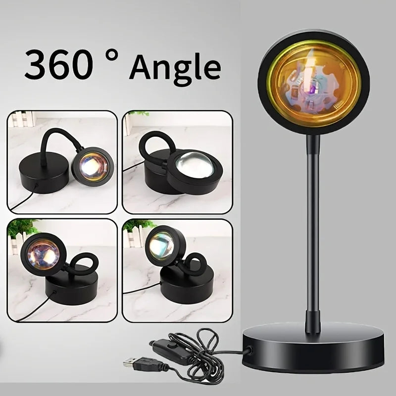 lampe projection sunset motifs végétaux couleurs chaudes ambiance nocturne flexible décorative usb portable