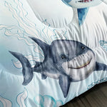 ensemble literie thème marin requins étoiles mer bubbles algues moderne bleu clair gris blanc